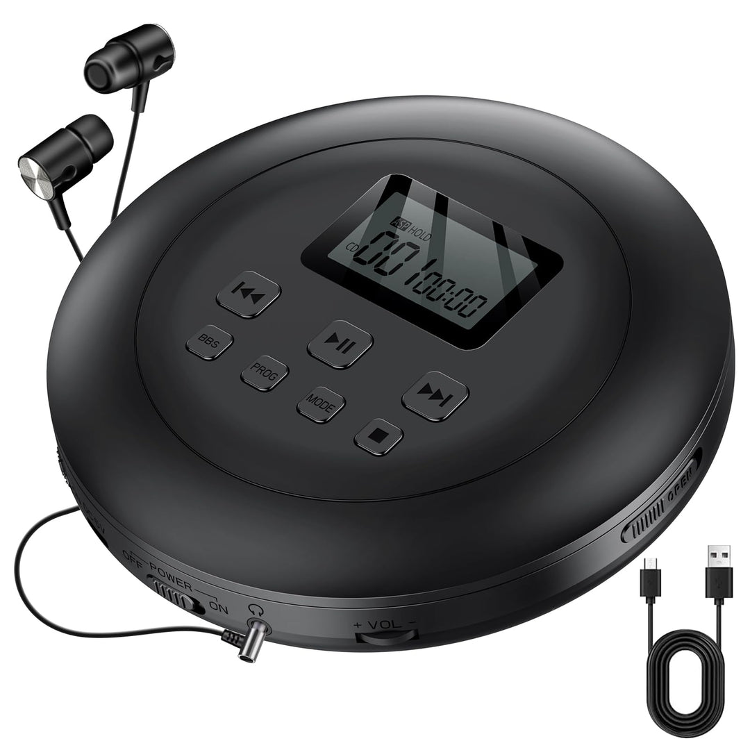 Gueray CD Player Tragbar CD Player Kinder CD Player HiFi Tragbarer CD Player Discman mit Kopfhörer L