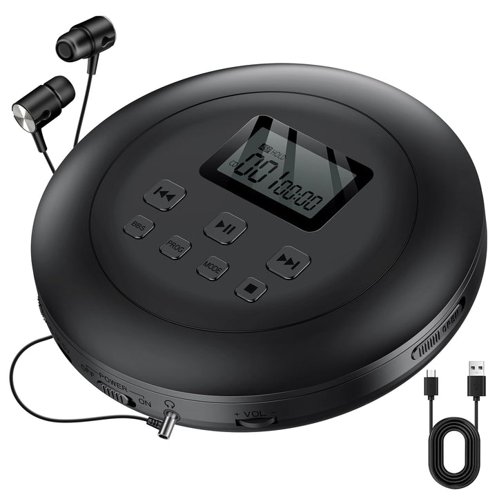 Gueray CD Player Tragbar CD Player Kinder CD Player HiFi Tragbarer CD Player Discman mit Kopfhörer L