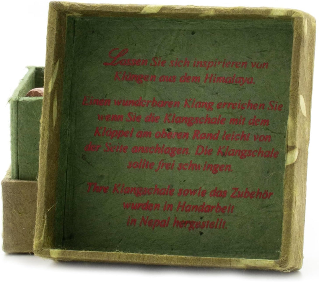 Mini Klangschale in grüner Geschenkbox inkl. Unterlage und Holzklöppel I Zarter Klang für feines Hör