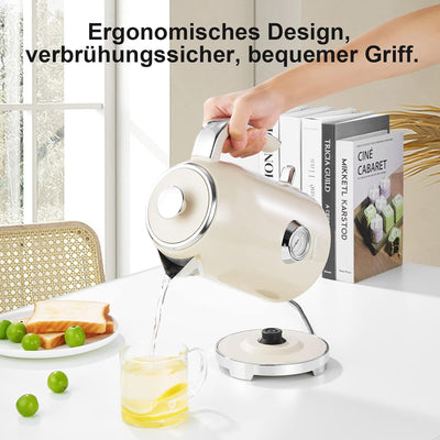 Wiltal Wasserkocher [1,7L, 2200W], Retro Creme, Edelstahl, Toaster Wasserkocher set Retro (Wassertem