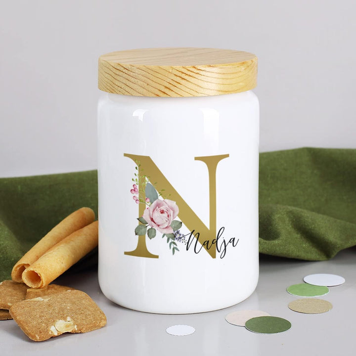 Herz & Heim® Keksdose personalisiert mit Ihrem Wunschnamen zu Weihnachten für Ihre Plätzchen (Rosen)