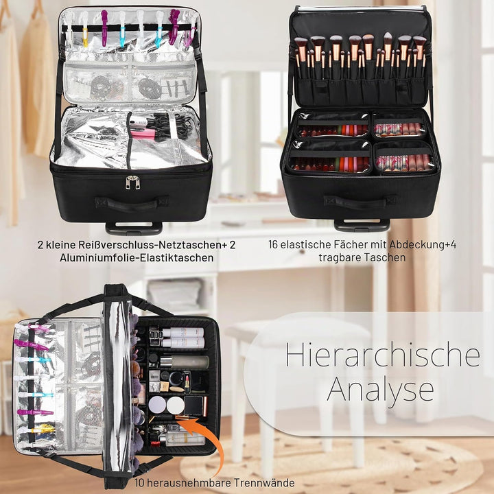 17.7" Extra Grosse Kosmetikkoffer Trolley - Professionelle Schminkkoffer Reise Beauty Case Tragbare