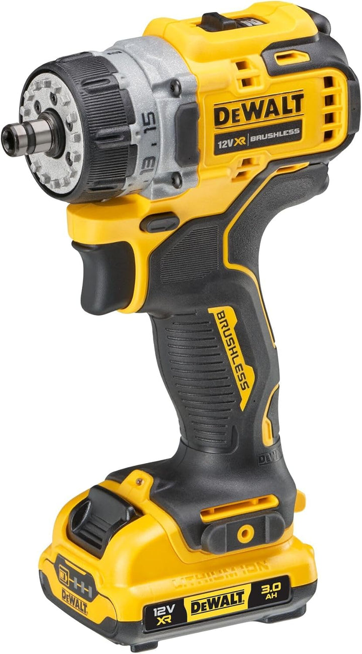 Dewalt 12 Volt 2-Gang Akku-Bohrschrauber DCD703L2T (3Ah, bürstenloser Motor, mit 4 wechselbaren Werk