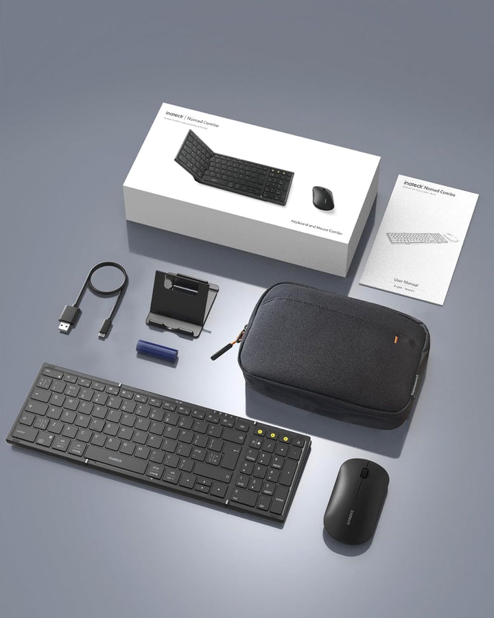 Inateck tragbare Bluetooth-Falttastatur, Tastatur Maus Set | 3 Bluetooth-Kanäle, Ziffernblock, tragb
