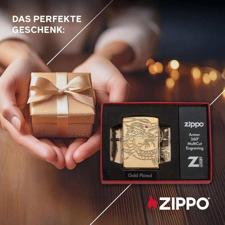 Zippo 60000685 Jim Beam Feuerzeug, Chrom, Armor High polish Gold Plate with Epoxy Inlay (Dragon Mult