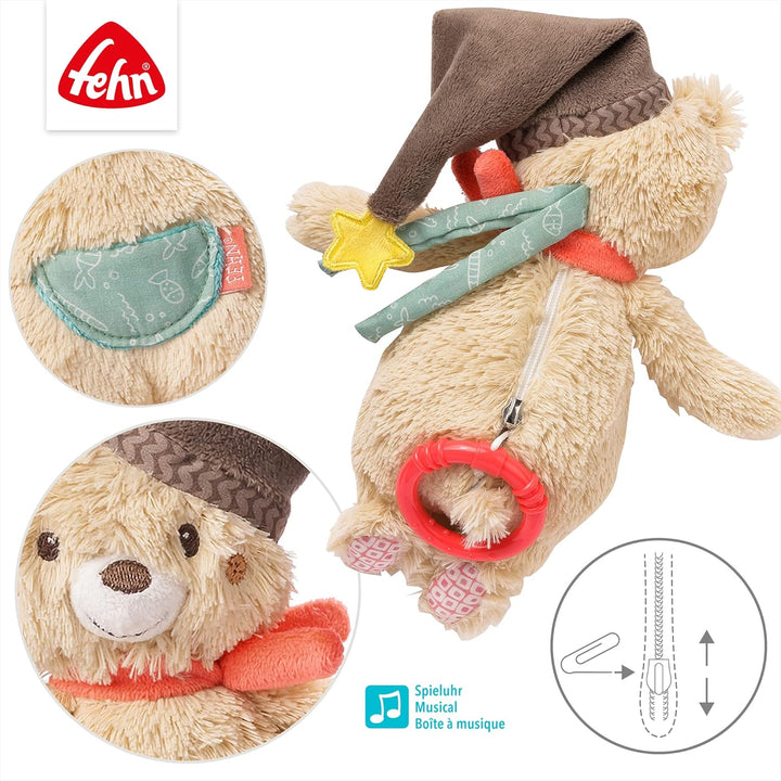 Fehn 060119 Mini-Spieluhr Bär – Aufzieh-Spieluhr mit herausnehmbarem Spielwerk – Melodie Brahms Wieg