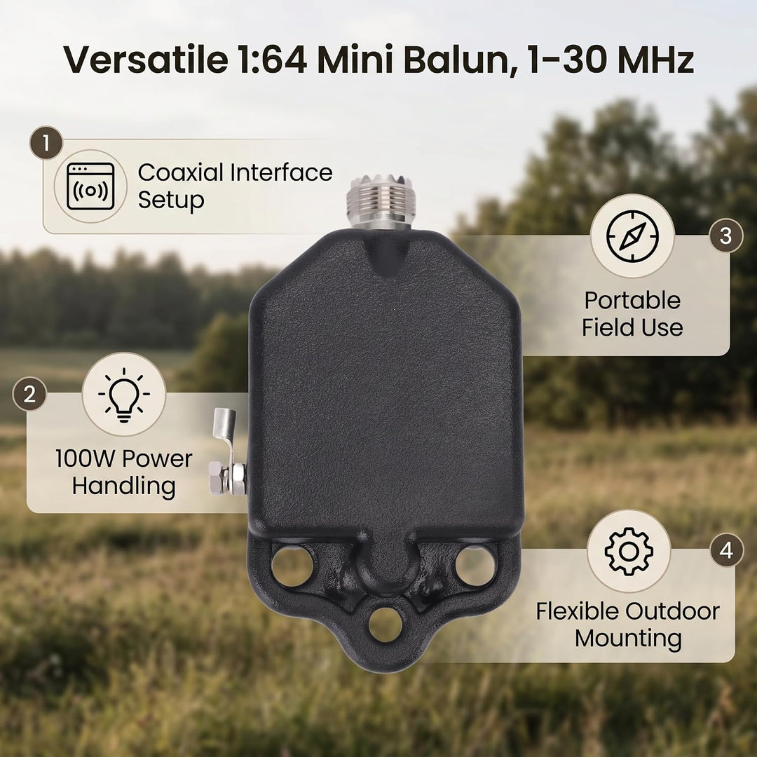 Fafeicy 1:64 Mini-Balun, Kompakter Balun, 100 W Balun für FT8 FM AM FSK, Frequenzbereich 1–30 MHz, m