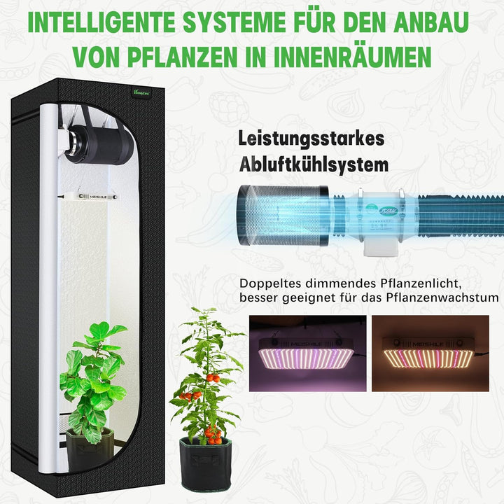Grow Set Komplettset, Led Grow Tent Kit,120W LED Grow Lampe Vollspektrum,Komplettes Hydroponics 600D