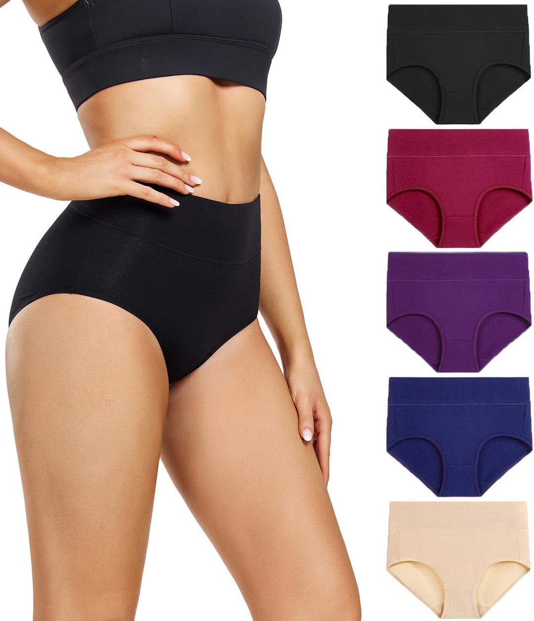 wirarpa Damen Unterhosen Baumwolle Unterwäsche Hohe Taille Slips Hoher Taillenslip für Frauen 5er Pa