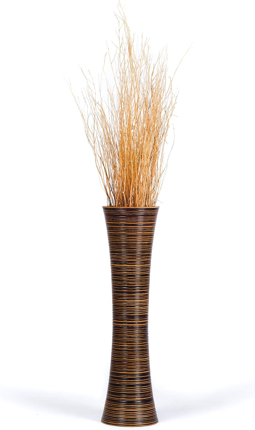 Leewadee Grosse Bodenvase für Dekozweige hohe Standvase Design Holzvase, Holz, 70 cm, braun 70 cm Br