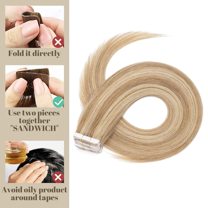 SEGO Tape Extensions Remy Echthaar Klebeband Haarverlängerung Haarteile 100% Human Haar 10pcs Weissb