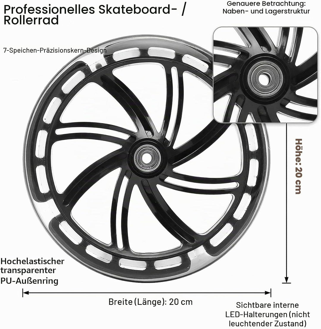 2 Stück 200mm Scooter Rollen, 200x40mm Leuchtende Stunt Scooter Rollen mit ABEC-9 Kugellager, Cityro