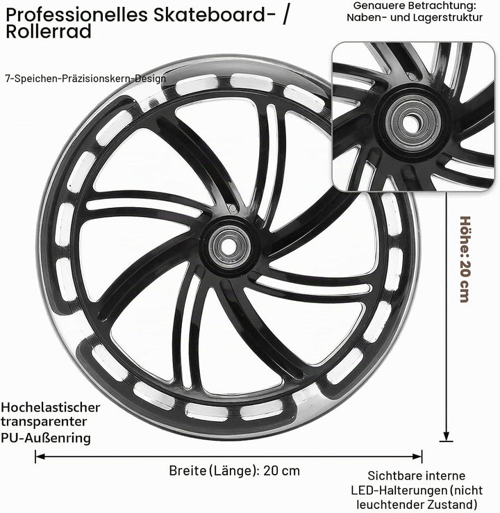 2 Stück 200mm Scooter Rollen, 200x40mm Leuchtende Stunt Scooter Rollen mit ABEC-9 Kugellager, Cityro