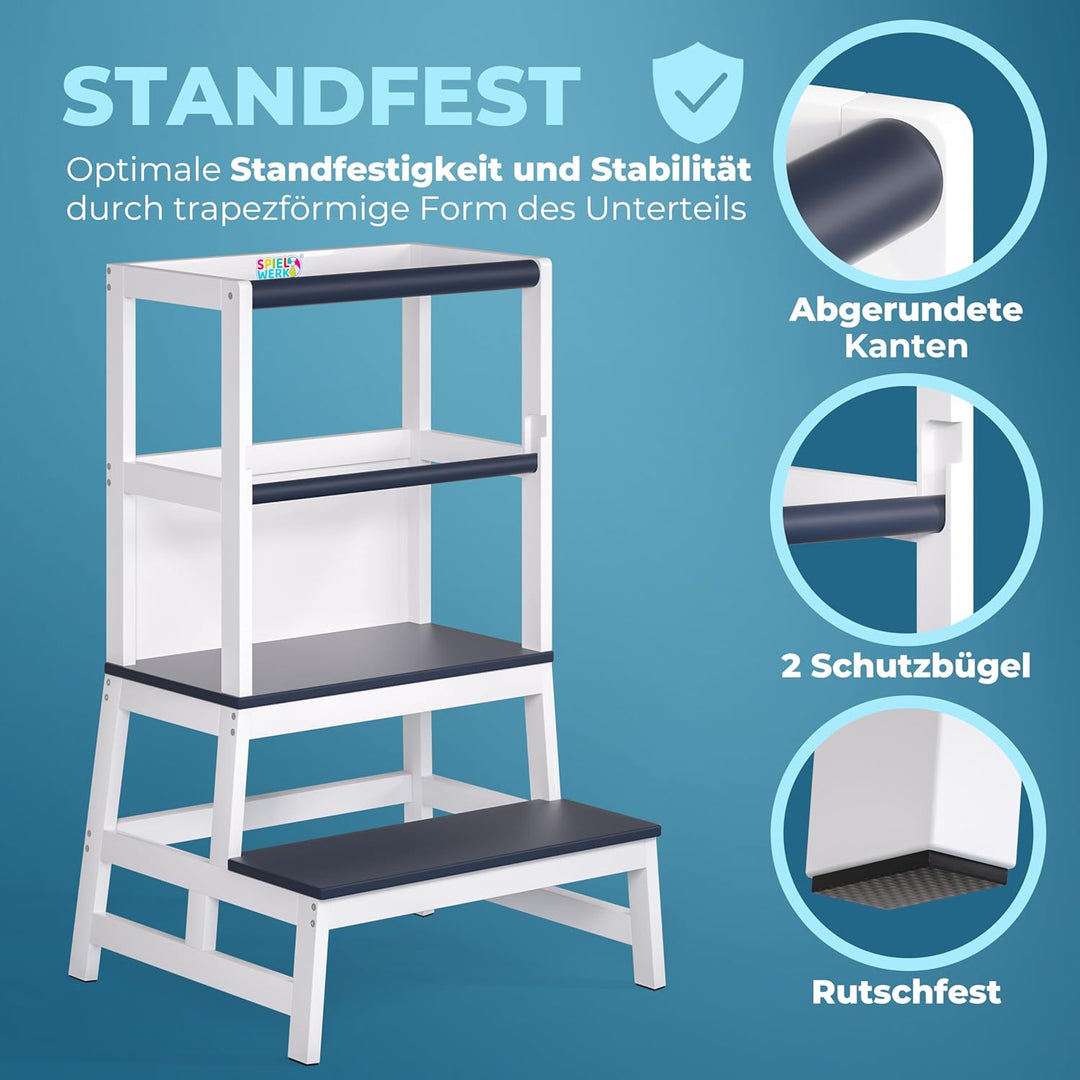 Spielwerk® Lernturm ab 2 Jahren Kinder mit Tafel Montessori 93cm Hoch Learning Tower 100kg Belastbar