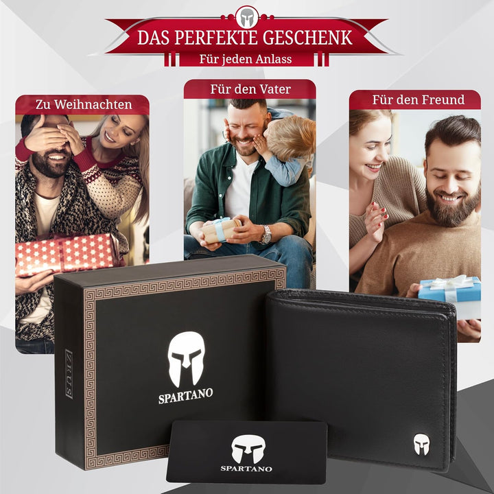 SPARTANO Herren Geldbörse, Herren Wallet mit RFID-Schutz, mit Münzfach, Portemonnaie mit 11 Kreditka