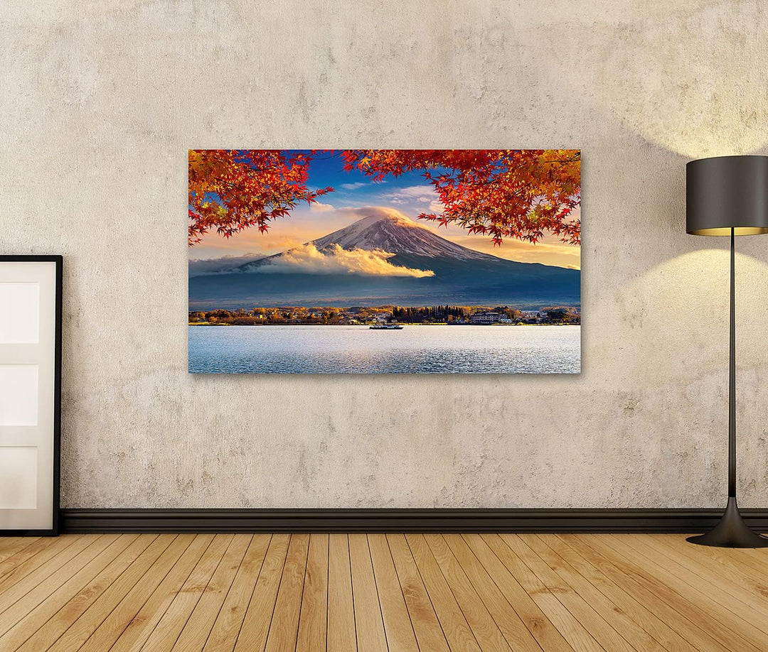 islandburner Bild auf Leinwand Fuji Berg Kawaguchiko See Sonnenuntergang Herbst Jahreszeiten Yamanac