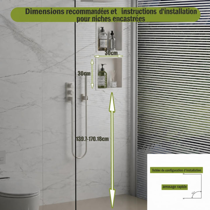 Badezimmer-Wandnischenschrank Weiss 30x30x10 cm, wandmontiertes Waschbecken für Dusche Edelstahl-Auf