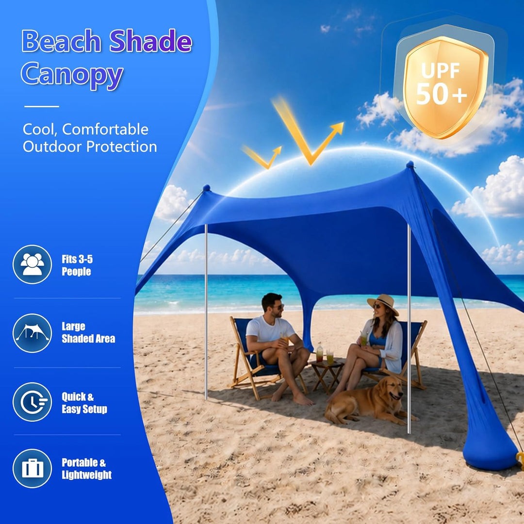 Strandzelt mit Strandmatte, LSF 50+ Hochschutz, 2x2x2m, inkl. Sandanker, Alu-Stangen & Tragetasche,