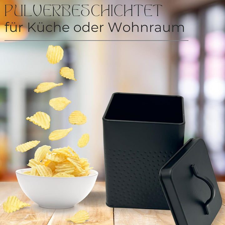 Vorratsdose Keksdose, Lebensmitteldose TARO strukturierte Oberfläche, schwarz pulverbeschichtet, eck