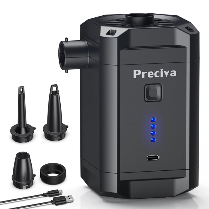 Preciva Elektrische Luftpumpe, 5200mAh Wiederaufladbare Akku Luftpumpe tragbar mit 3 Düsen USB-C für