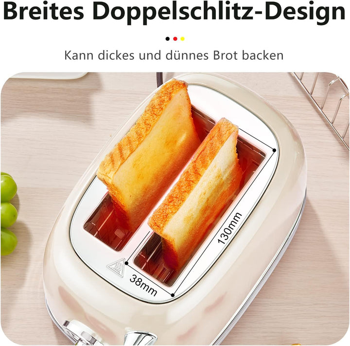 Wiltal Toaster 2 Scheiben, Retro, mit Brötchenaufsatz, mit Deckel aus Edelstahl, Vorheiz-, Auftau- u