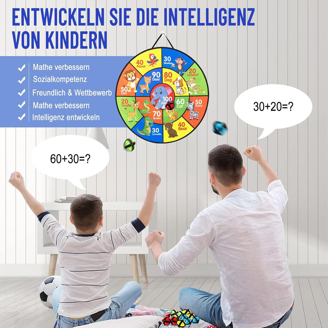Kinder Klett Dartscheibe, Faltbares Doppelseitiges Spielzeug Dartscheibe mit Tier Motiven und Zahlen