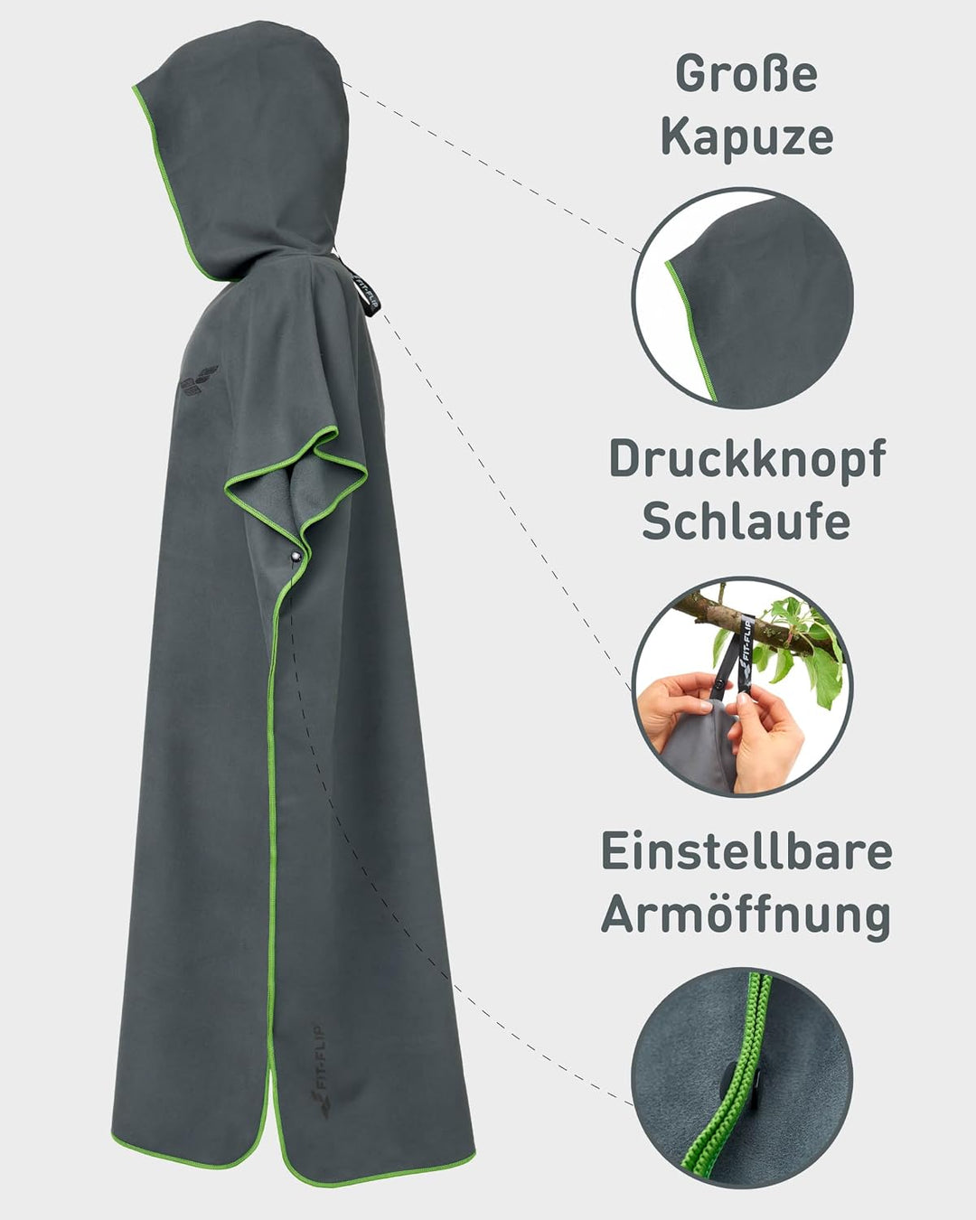 Fit-Flip Badeponcho aus Mikrofaser für Damen und Herren - schnelltrocknend, kompakt und Ultraleicht