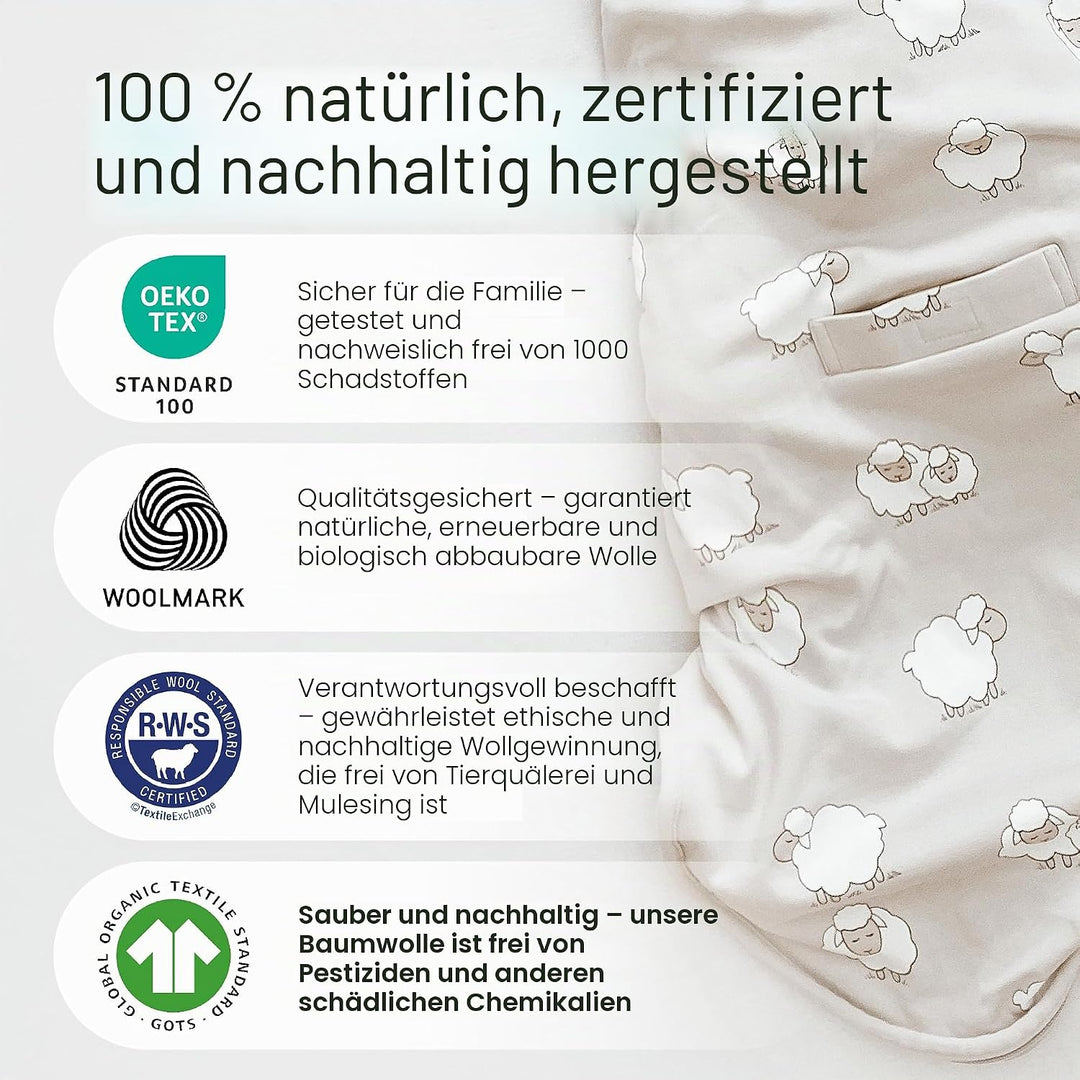 Woolino 4 Saison Schlafsack - Ultimativer Schlafsack aus Merinowolle - Zwei-Wege-Reissverschluss ein