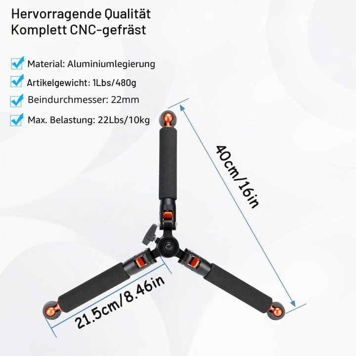 Koolehaoda Kamera-Einbeinstativ aus Aluminium mit Stativbasis aus Metall. 6 Abschnitte, 46–177 cm ve