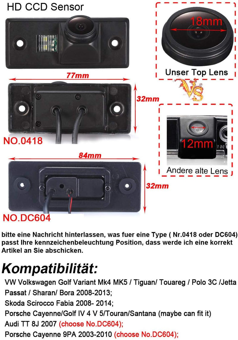 Navinio HD Auto Rückfahrkamera Einparkkamera Einparkhilfe Farbkamera für VW Golf Variant MK4 MK5 Tig