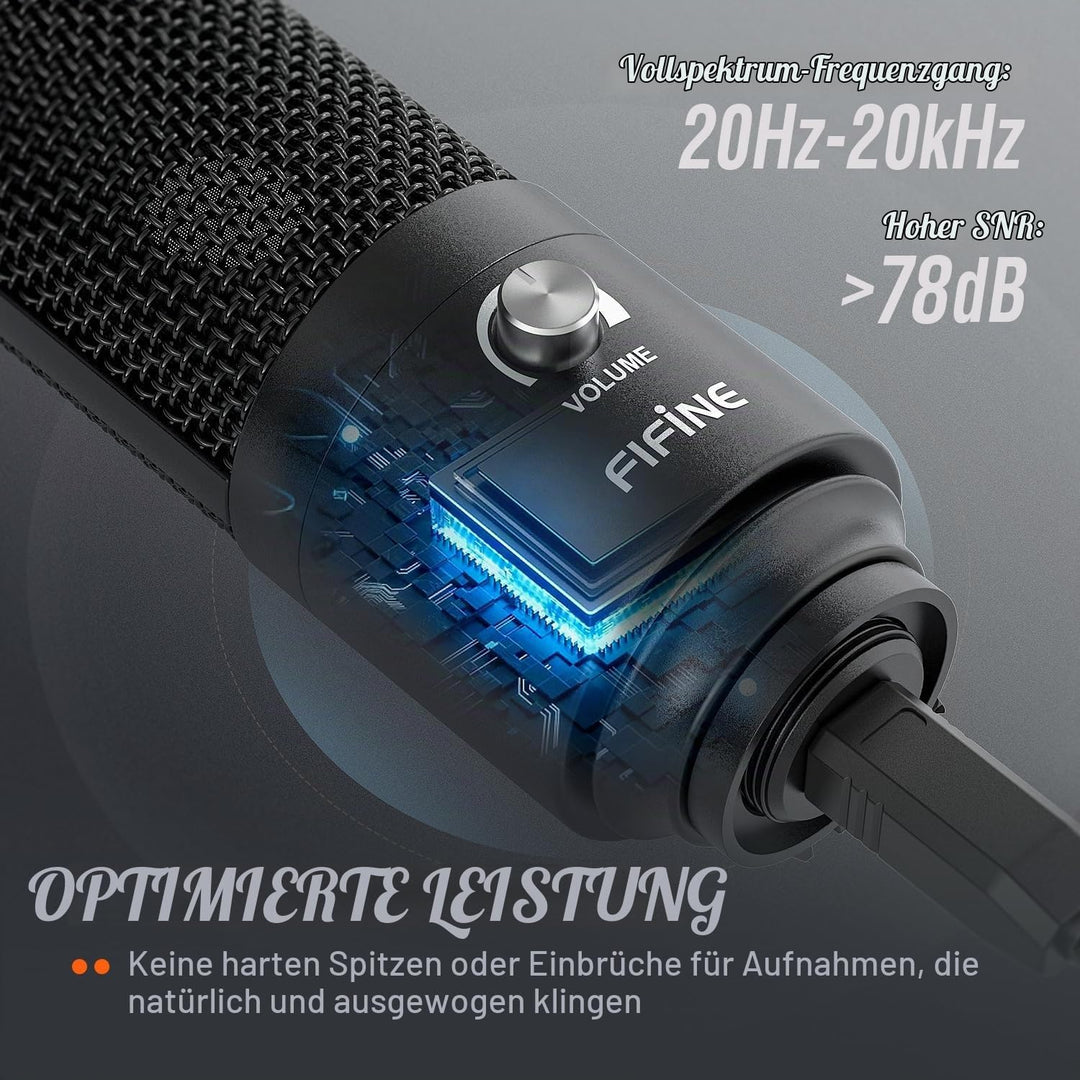 Fifine USB-Podcast-Kondensatormikrofon für Laptop, Keine Soundkarten-Schnittstelle und Phantomspeisu
