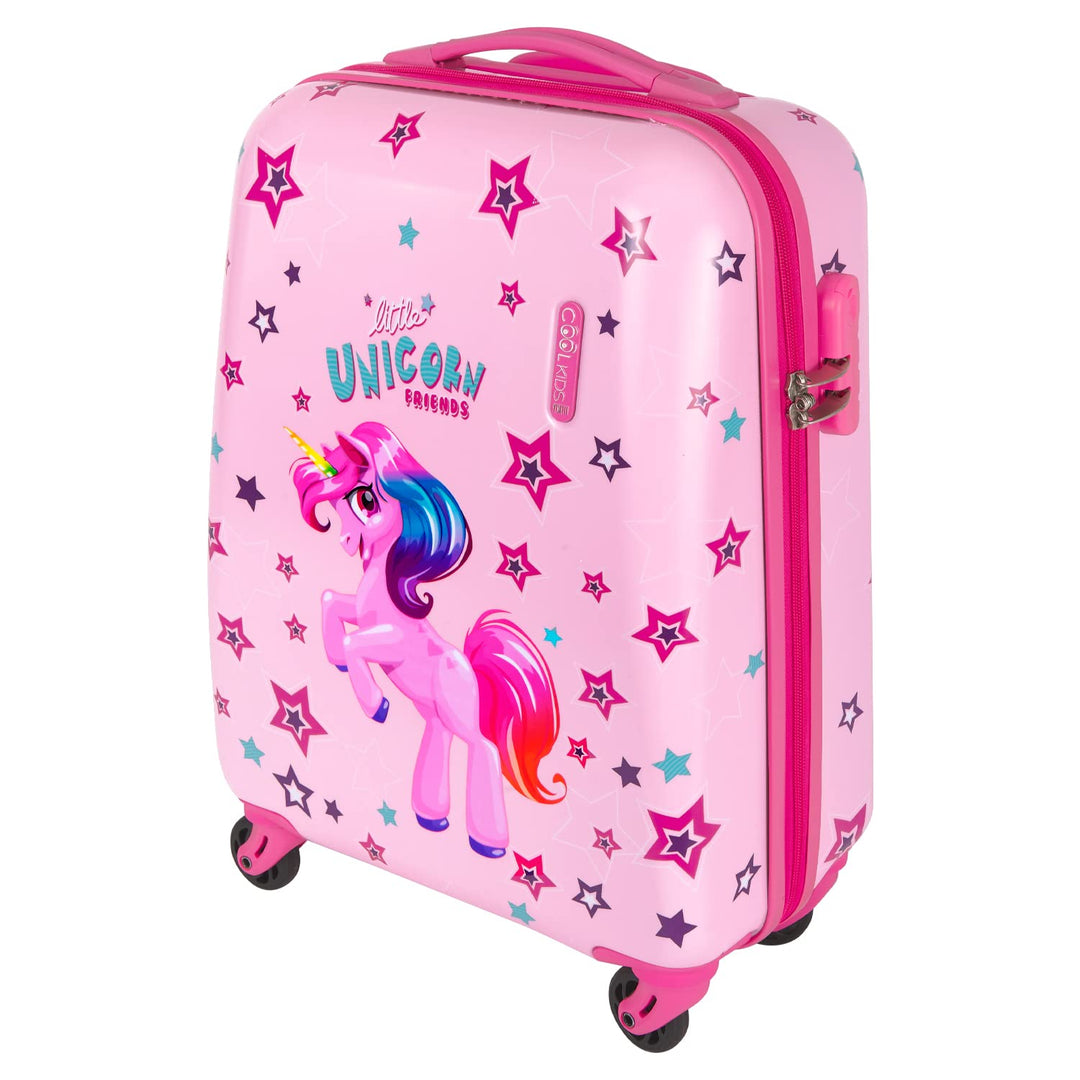 PERLETTI Einhorn Kinderkoffer Rosa - Kinder Trolley Handgepäck Leicht 4 Rollen und Zahlenschloss - H
