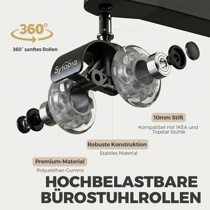 Sytopia Bürostuhl Rollen 10mm x 22 mm, Nur kompatibel mit 1KEA Stuhl (Nicht für 11mm stuhlrollen), 5