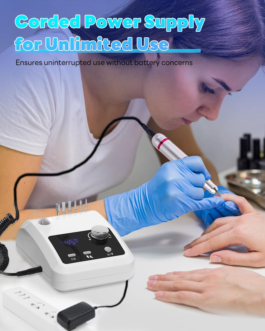 CozyZen Elektrische Nagelfräser Professional: 45000 U/min Nagelpflege-Kit mit LCD-Display（Weiss） Wei