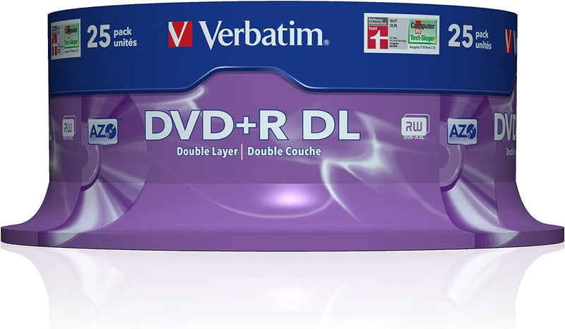 Verbatim DVD+R Double Layer Matt Silver 8.5GB, 25er Pack Spindel, DVD Rohlinge beschreibbar, 8-fache
