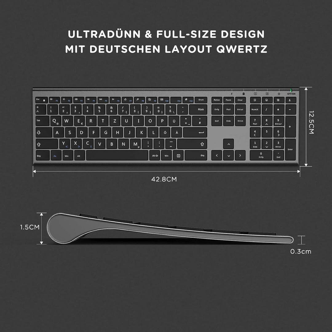 Kabelloses Tastatur Maus Set, seenda KS15F 2.4G Ultraflach Wireless Tastatur und Maus Aufladbar aus
