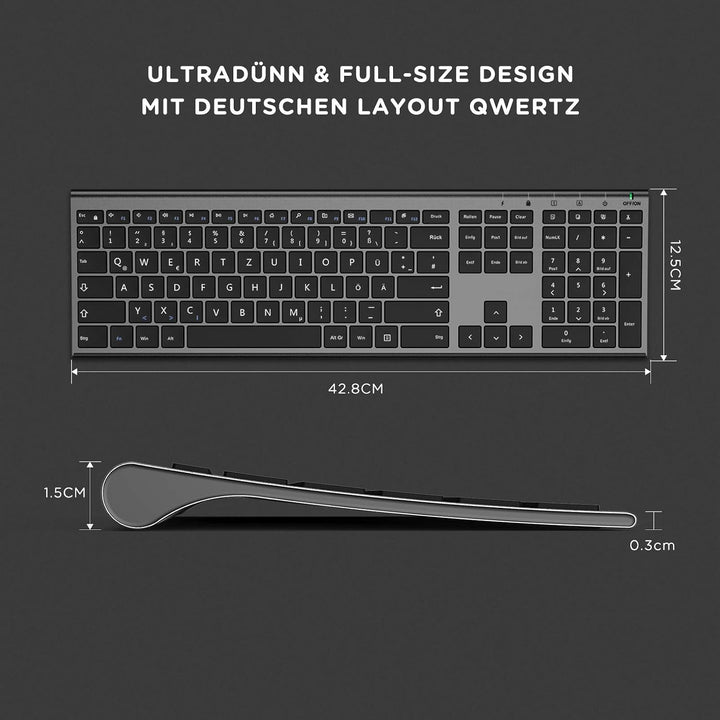 Kabelloses Tastatur Maus Set, seenda KS15F 2.4G Ultraflach Wireless Tastatur und Maus Aufladbar aus
