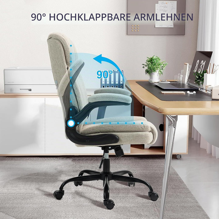 Bürostuhl Ergonomischer Computerstuhl 150KG Belastbarkeit Chefsessel Stoff Flip-up Armlehnen/110° Wi