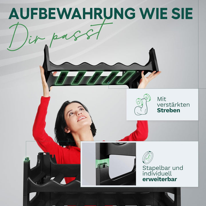 Novaliv Flaschenregal für 24 Flaschen aus Kunststoff, erweiterbar, Weinregal stapelbar, Schwarz, Get
