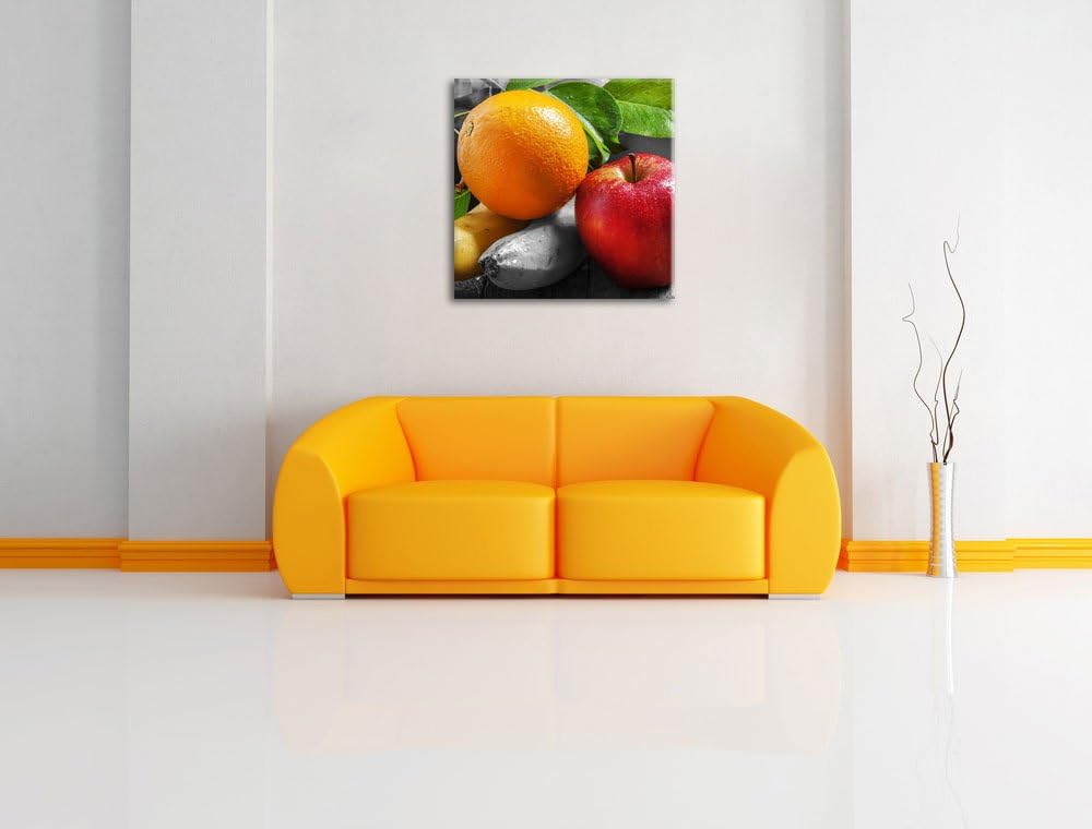 Pixxprint Apfel Banane Orange und Co. schwarz/weiss, Format: 70x70 als Leinwandbild, 70x70