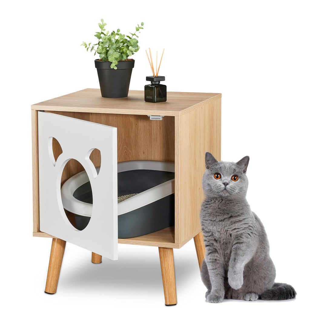 Relaxdays Katzenschrank mit Tür, HxBxT: 50x40x40 cm, Katzenklo verstecken, Schlafplatz, Katzenkommod