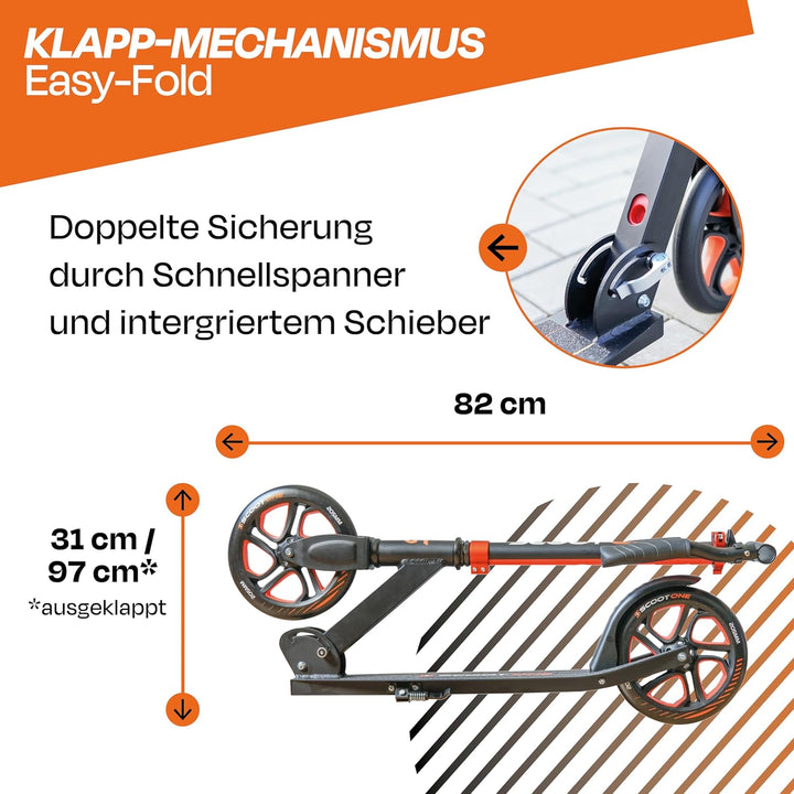 Scoot One Aluminium Scooter S 1 / S 2 – höhenverstellbarer Aluminiumroller Scooter Roller ABEC 7 Ora