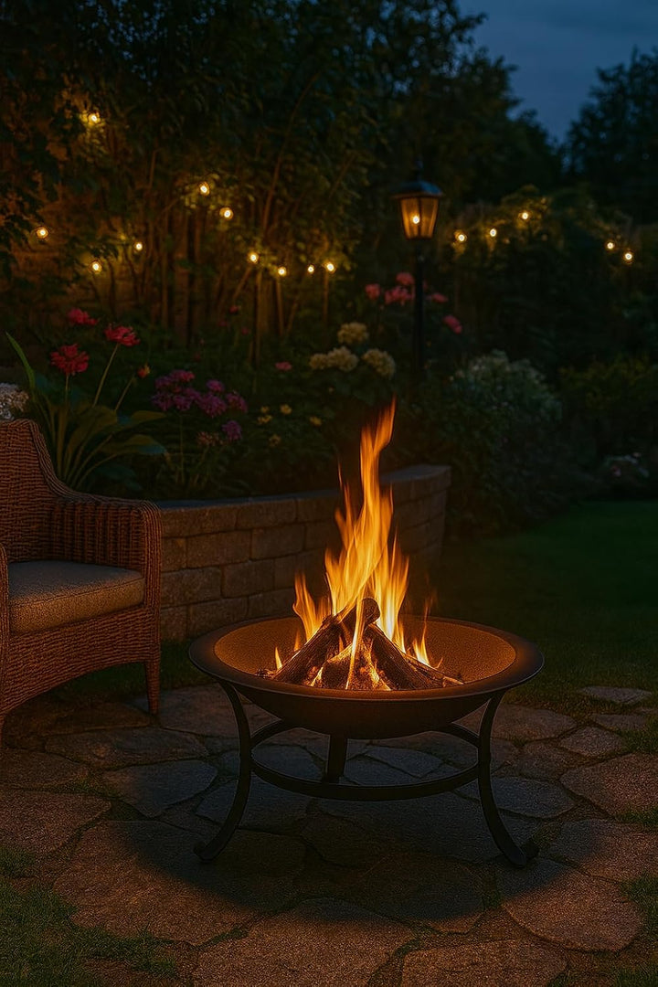 Grosser Feuerkorb – Ø 76 x 53 cm – Mit Funkenschutz & Holzrost – Feuerschale für Garten, Terrasse &