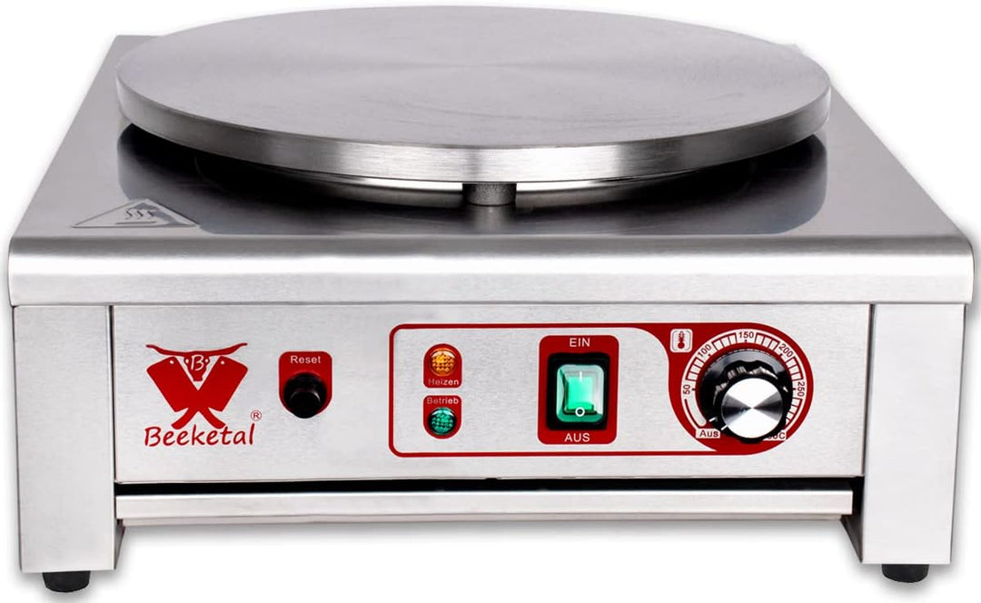 Beeketal 'BC40-1' Gastro Crepes Maker mit Ø 400 mm Gusseisen Crepesplatte, 50-300 °C stufenlos einst