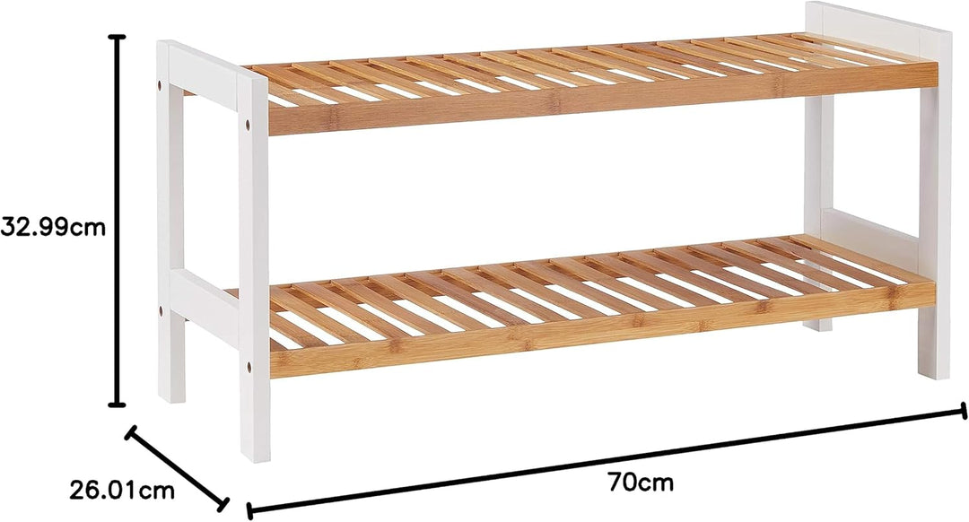 HAKU Möbel Schuhregal Natur, weiss, Bambus, MDF - Masse: B 70 cm x H 34 cm x T 26 cm, Style: Scandin