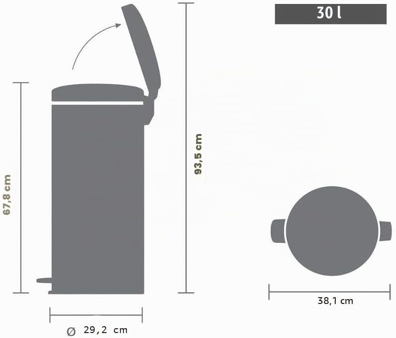 Brabantia 114540 Treteimer mit Inneneimer aus Kunststoff,stahl,Matt Schwarz,30 Liter Matt Schwarz 30