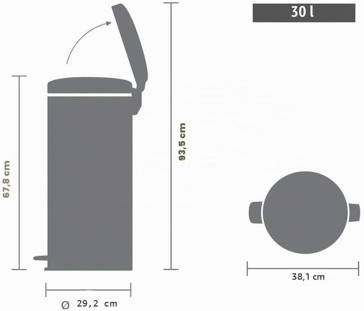 Brabantia Treteimer newIcon, 30 L Mineral Concrete Grey 34x30x68cm, Mineral Concrete Grey 34x30x68cm
