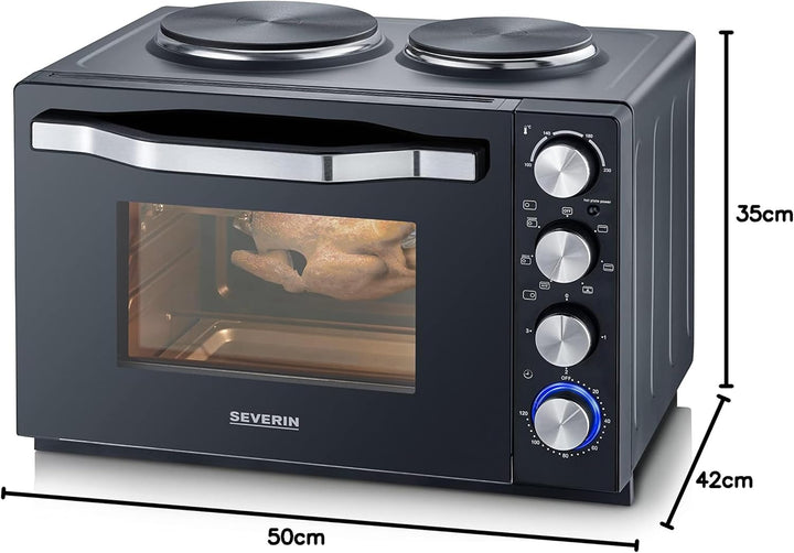 SEVERIN Back- und Toastofen mit Kochplatten, Backofen mit 30 L Garrauminhalt, Minibackofen mit Kochp