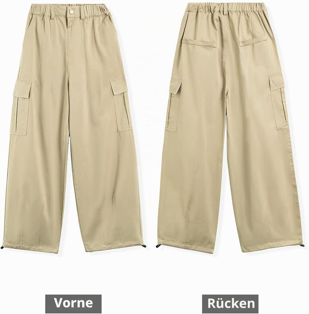 Rolanko Mädchen Cargohose, Baumwoll Baggy Hose mit Elastischer Taille und Mehreren Taschen für Kinde
