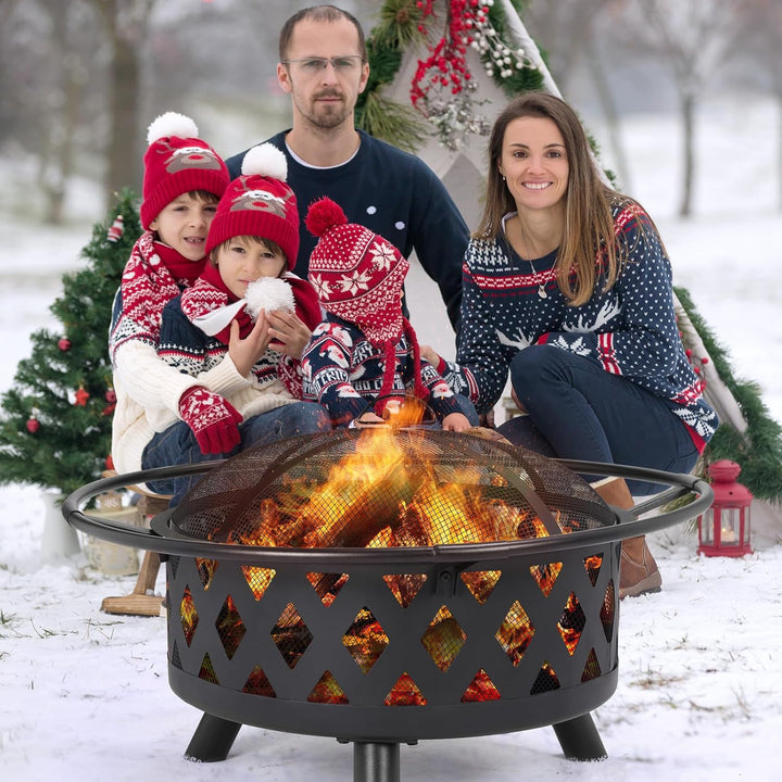 Feuerschale mit Drehbarem Grillrost, Feuerschale Gross, Feuerschalen für den Garten mit Funkenschutz